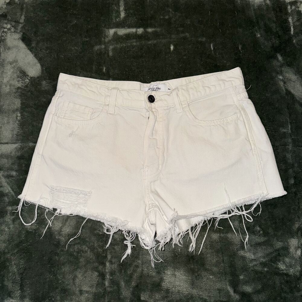 Carly Jean Los Angeles Denim Shorts Women Medium White Cotton Cut Off Frayed Hem